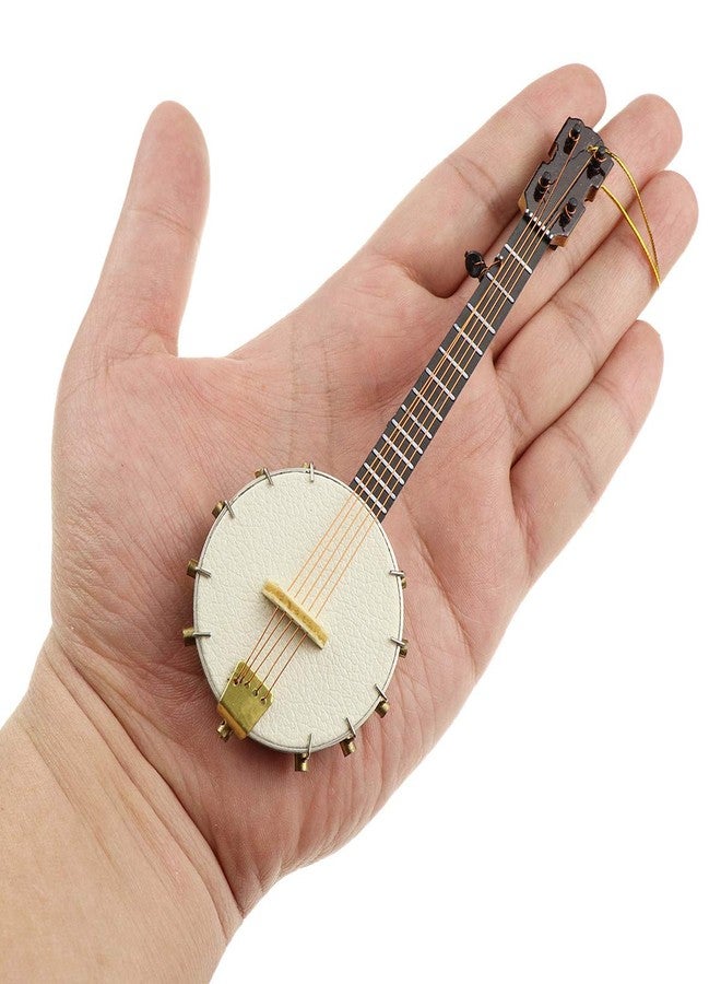 Dselvgvu Wooden String Miniature Banjo Hanging Ornament Mini Musical Instrument Replica Holiday Tree Home Decoration Display Ornament (5.51" Banjo) - Image 2